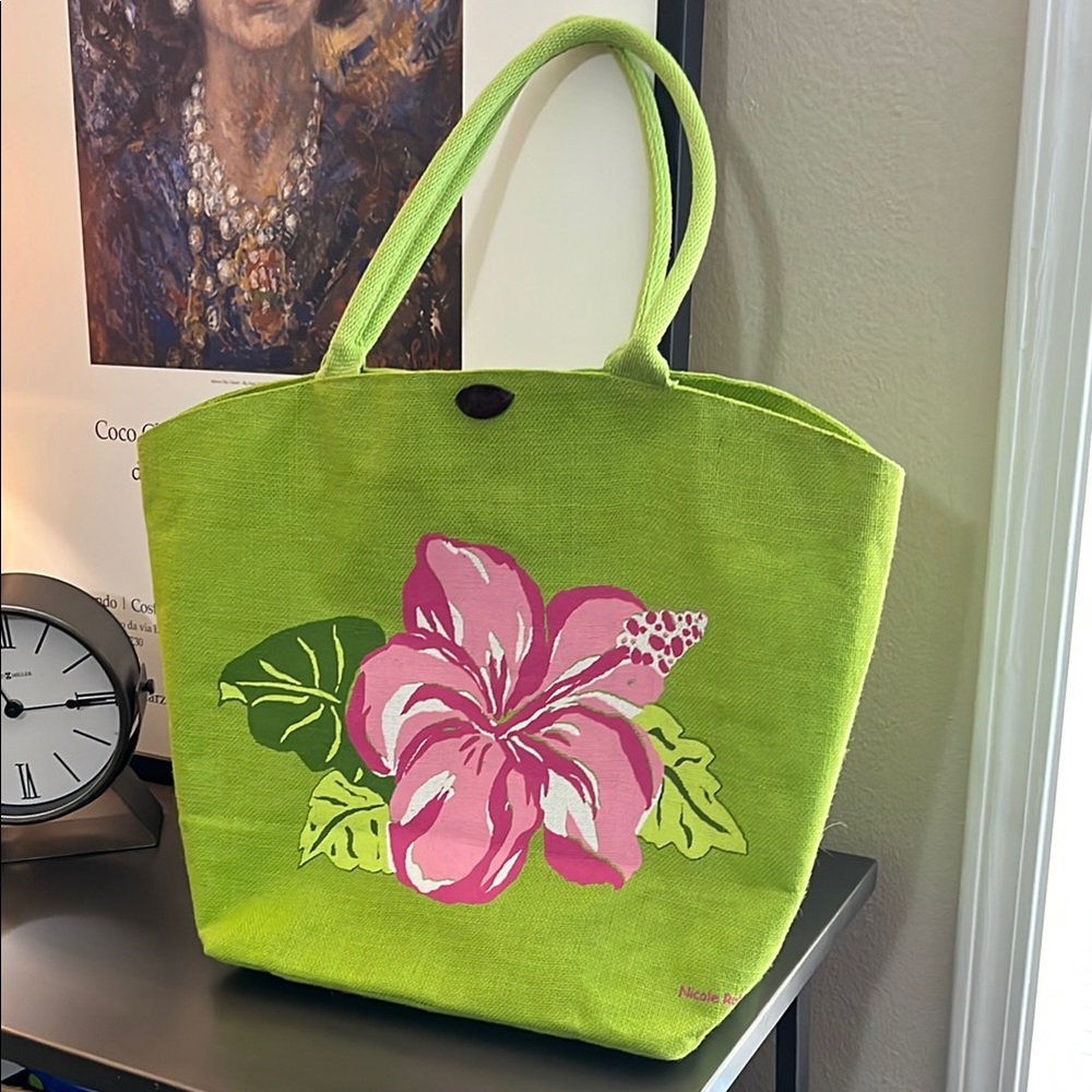 Cappelli Straworld Tropical Green and Pink Tote Bag